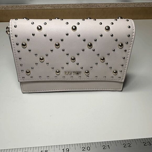 NINE WEST Studded Wallet Clutch Chain Strap Beige Small Purse - Picture 2 of 7